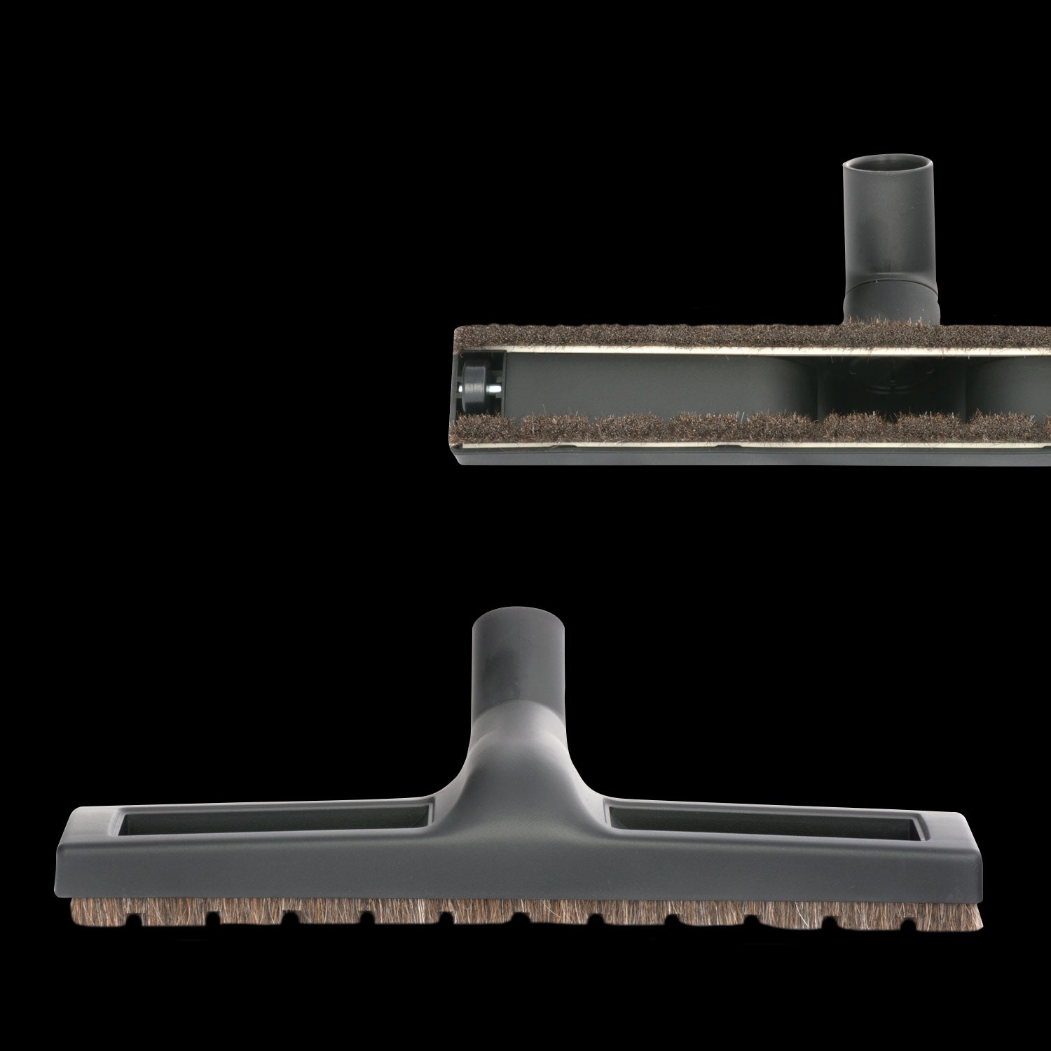 Brosse à plancher avec roulettes et poils en crin de cheval 14" 1 1/4" Friction Fit Neck Wide Black