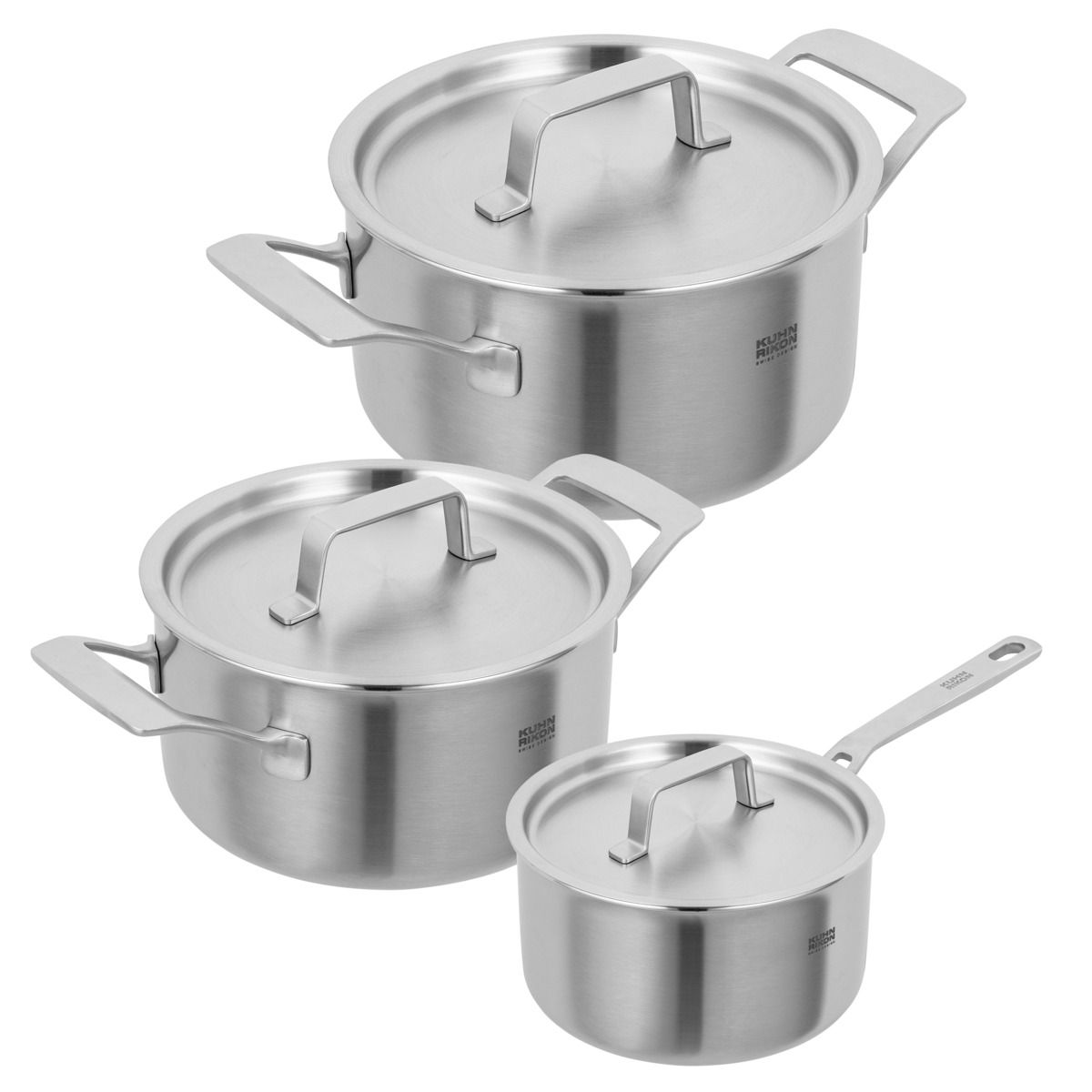 Kuhn Rikon -CULINARY FIVEPLY SET · Saucepan 1.7 L + Pots 3.4 L + 6.4 L