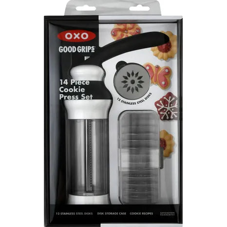 OXO Good Grips Cookie Press Set – 14-Piece with 12 Stainless Steel Disks