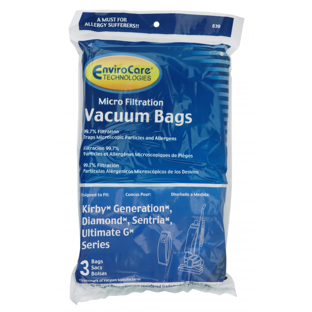 Microfilter Bag for Kirby Generation Vacuum - Pack of 3 Bags -