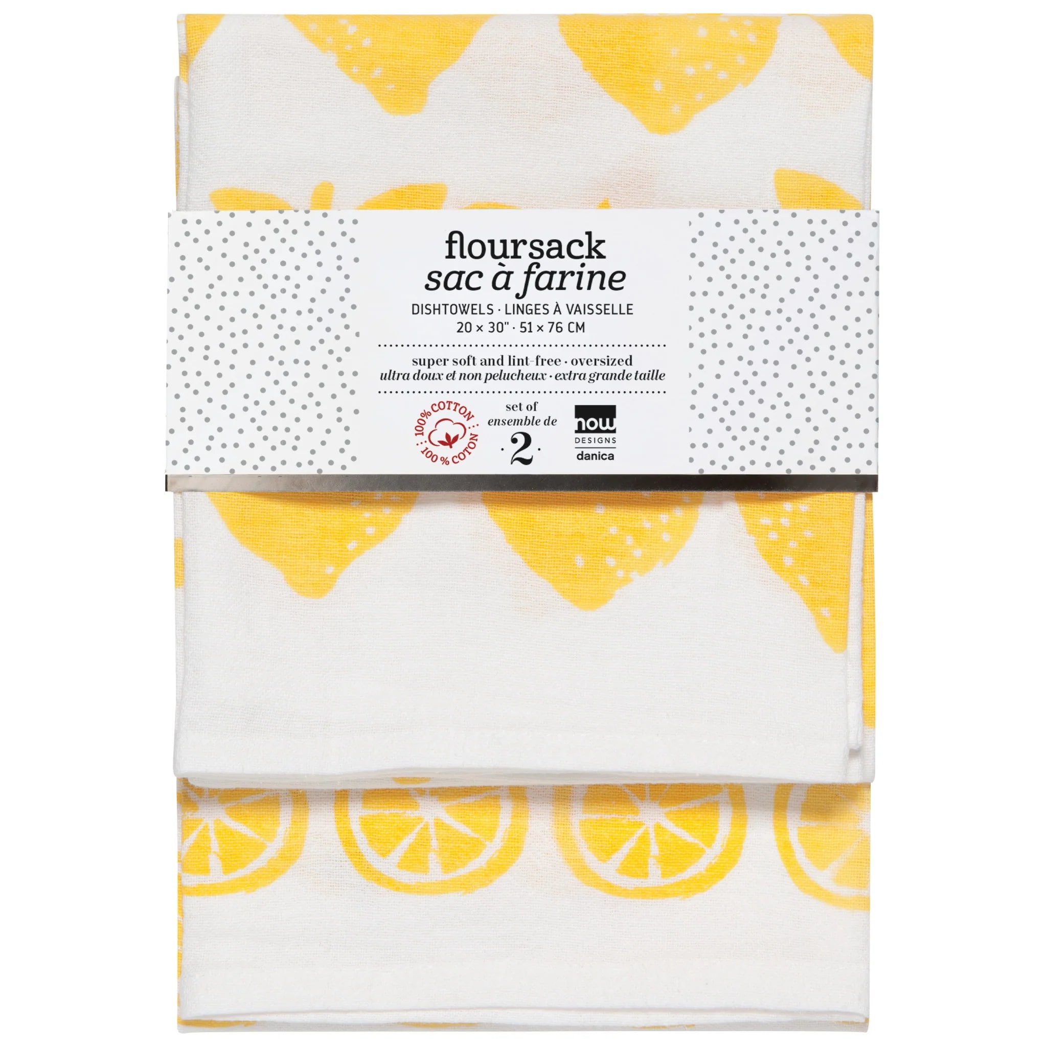 Torchon de cuisine en tissu à farine avec imprimé citrons Now Designs by Danica – Lot de 2