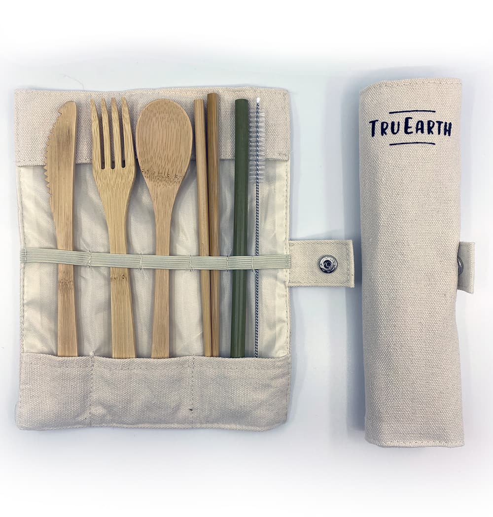 Tru Earth Bamboo Cutlery Set (Fork, Spoon, Knife, Chopsticks, Straw) - 1-pack Black Friday Sale - Perfect Stocking Stuffer Gift